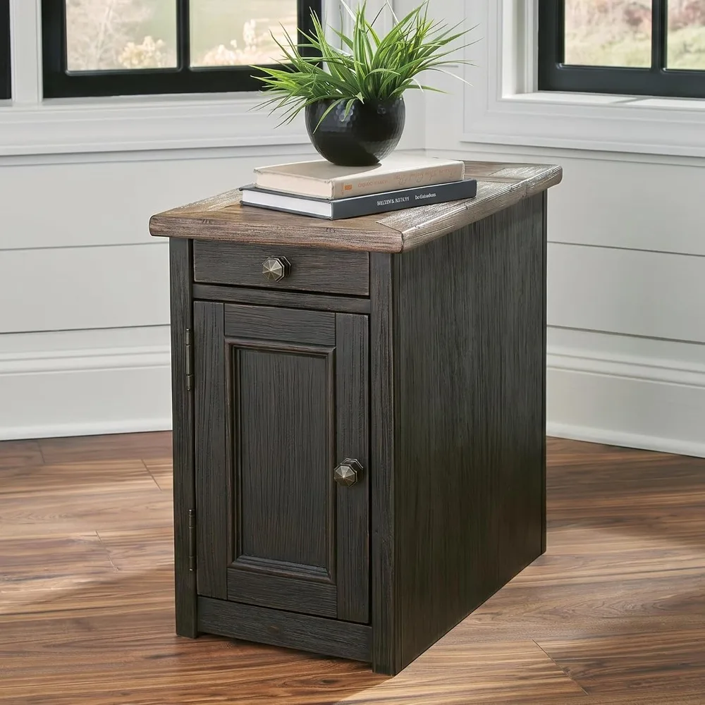 Narrow Chairside End Table with USB Ports and Outlets, Space Saving Side Table for Living Room