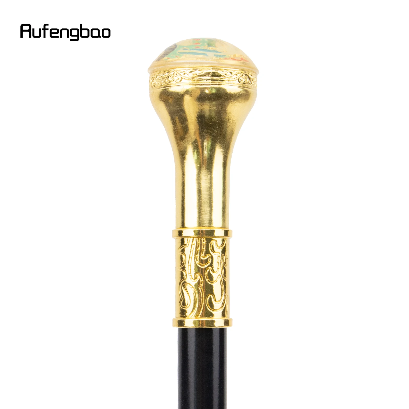 Golden Red Unity and Faith Totem Relief Walking Cane Fashion Walking Stick Gentleman Crosier Knob Walking Stick 91cm