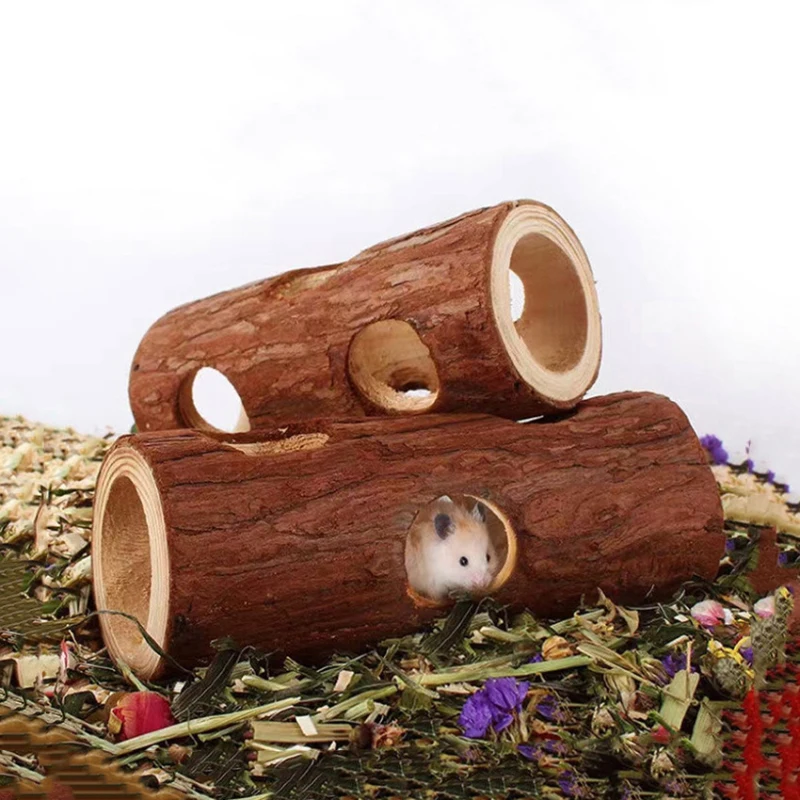 Wooden Hamster Tree Hollow Toy Fir Stump Hideout Burrow Tunnel Cage Decor Chew Grinding Toy for Small Pet Syrian Hamster view 6