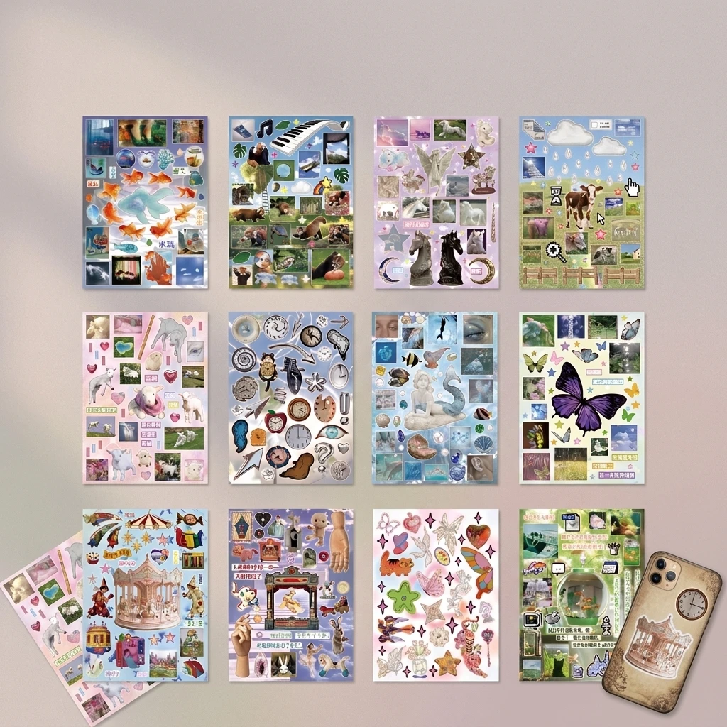 Journaling Sticker-Book Dreamcore Set Matte Coated Paper Decorative Decals for Scrapbooking Phone Case Art Gift