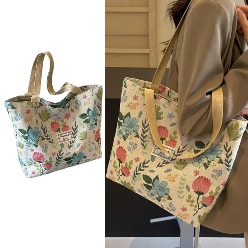 Fashion Flower Floral Printing Single Shoulder Bag Reusable Large Capacity Messenger Bags Simple Versatile Tote Bags