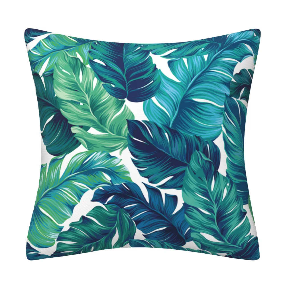 VIKAMA Blue-Green Floral Pillowcase Retro Floral Embossed Print Machine Washable Living Room Bedroom Decorative Cushion