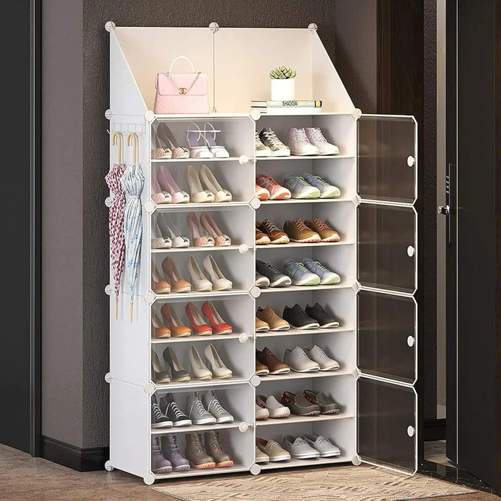 

Key Holder, Portable Shoes Organizer, Expandable Standing Rack, Storage 32-64 Pairs Shoes, Boots, Slippers (2x8 tier)