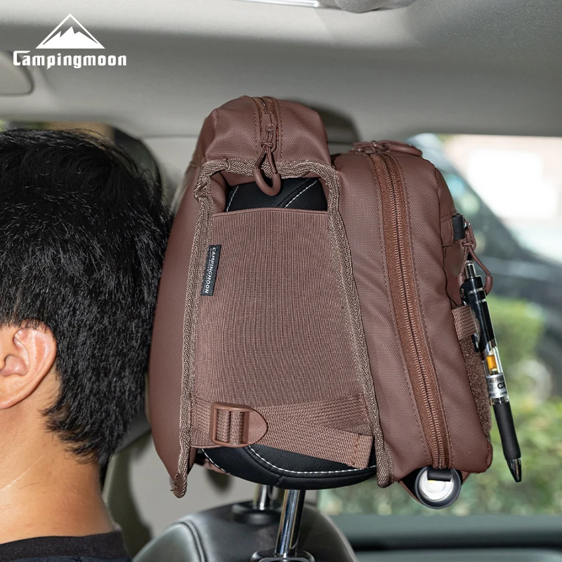 CAMPINGMOON BK-PL RN-PL Multi-functional Headrest Bag for Car Seating with Glasses Pocket And Built-in Storage Organizer