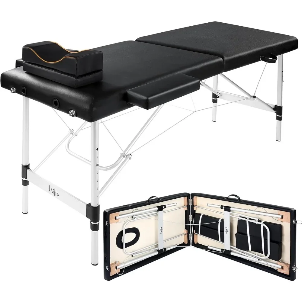 

Lash Extensions Portable Bed Massage Table with Eyelash Pillow Esthetician Bed Height Adjustable Waterproof Aluminum Frame