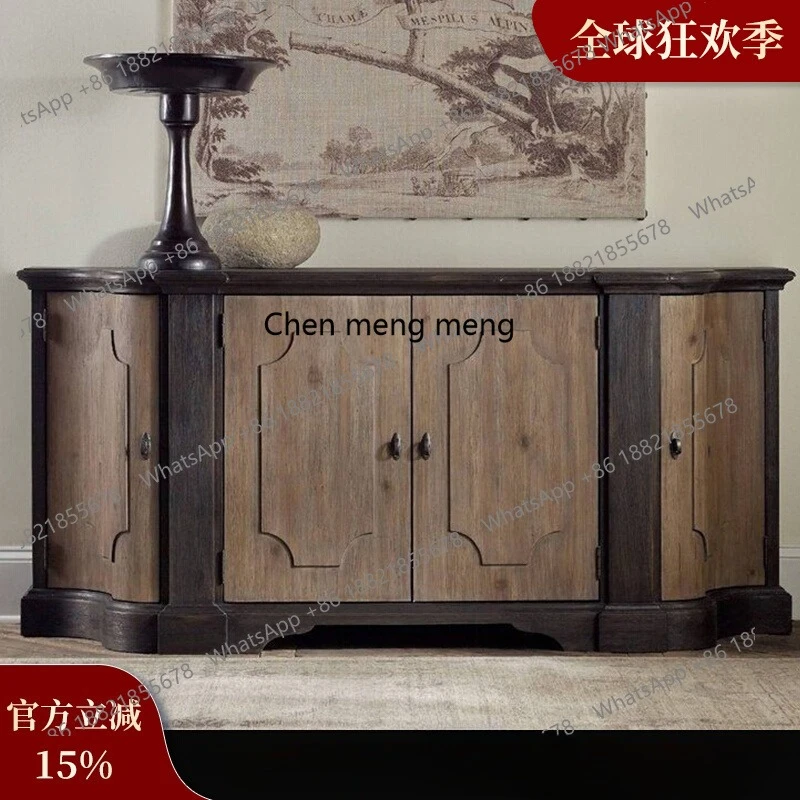 

French retro multi-functional dining side cabinet, living room against the wall, household entrance, solid wood storage cabinet