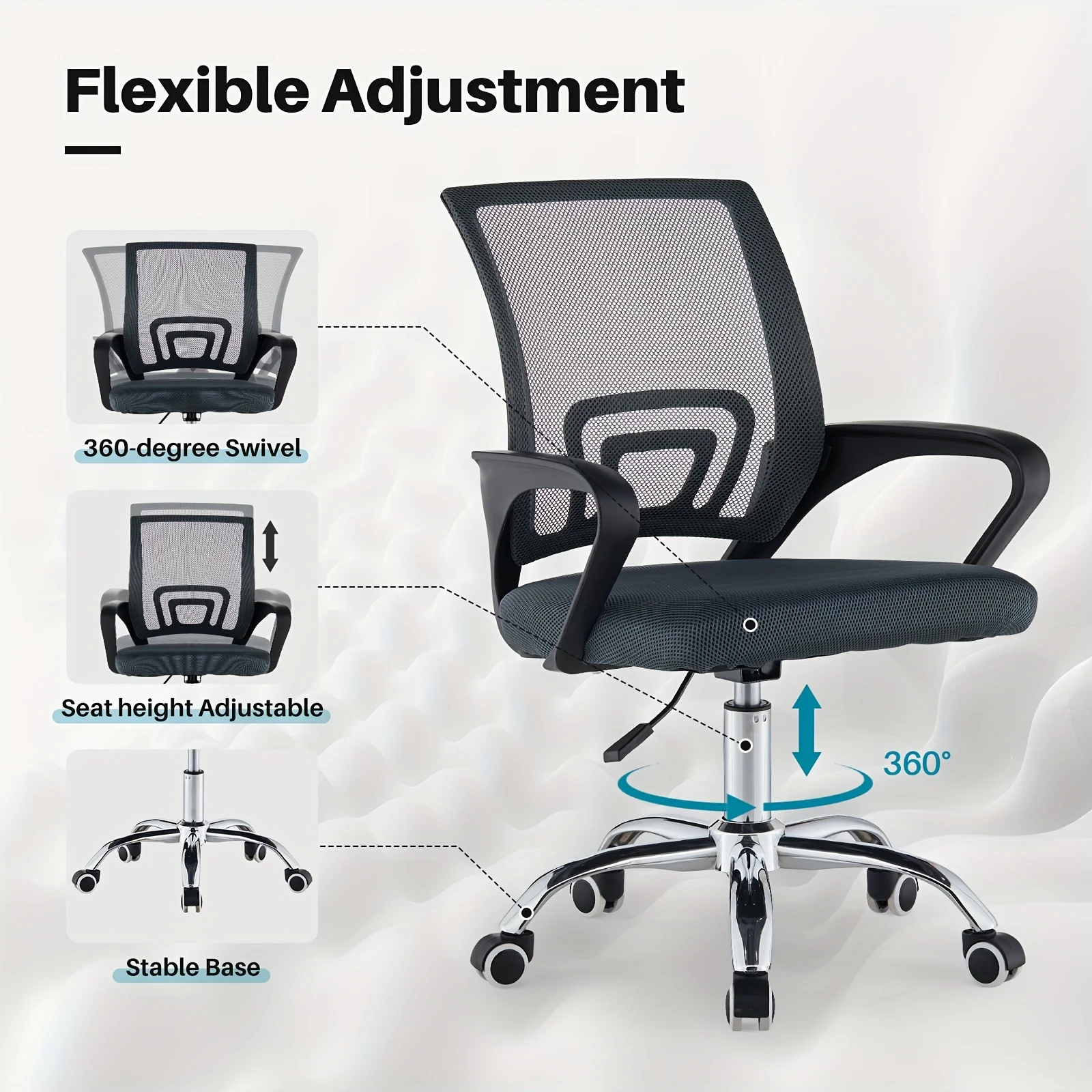 Ergonomic Mid-Back Office Chair with Adjustable Height  Breathable Mesh Executive Desk Chair with Lumbar Support