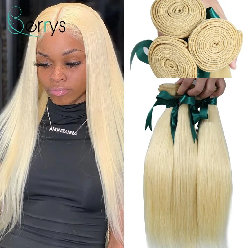 

Burmese100% Human Hair 613 Blonde Bundles 1/3/4 PCS Straight Double Weft Virgin Hair Weave Bundles Bleached Knots 8A Grade