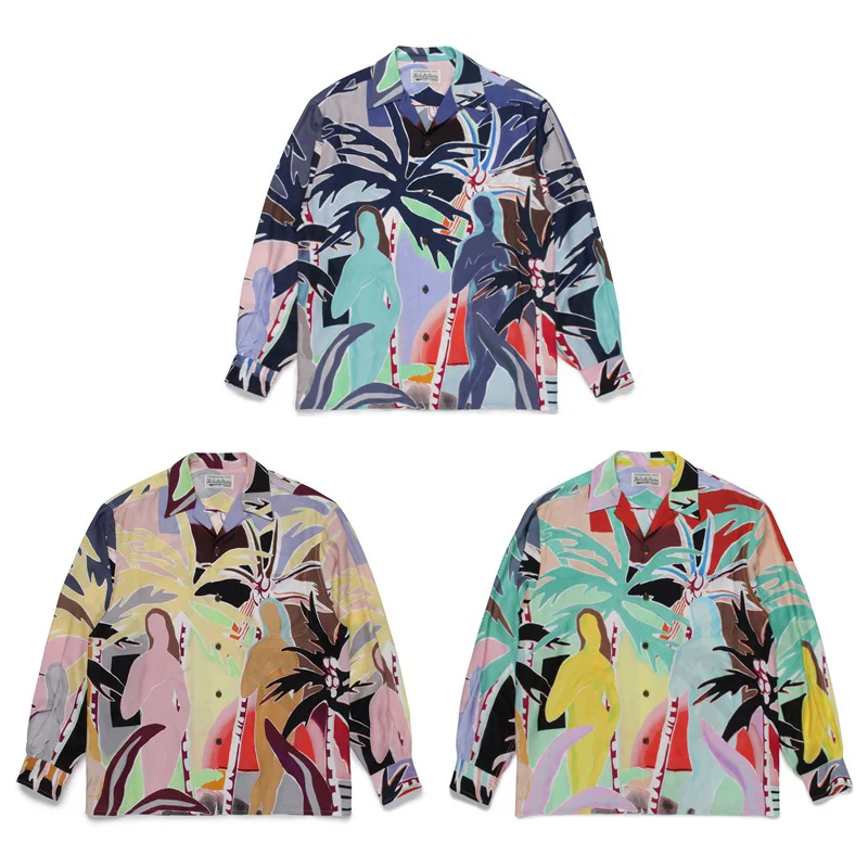 

New Coconut Trees Portrait Printing Hawaii Shirt Loose Casual Men Woman Long Sleeve Top Tee 24ss