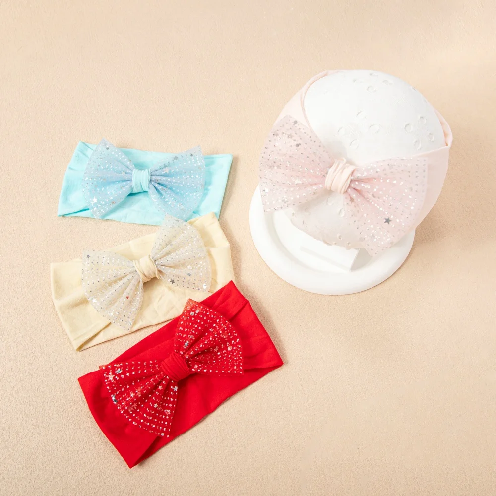 

Cute Baby Nylon Bow Headband Kawaii Princess Solid Color Bowknot Hair Band For Newborn Girls Soft Elastic Kid Hair Accessories