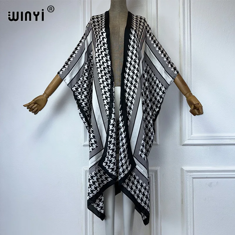 WINYI Donna Stampa bohémien Elegante maxi abito Cardigan africano abiti da spiaggia donna Sexy Lady Costumi da bagno Kimono copricostume da spiaggia