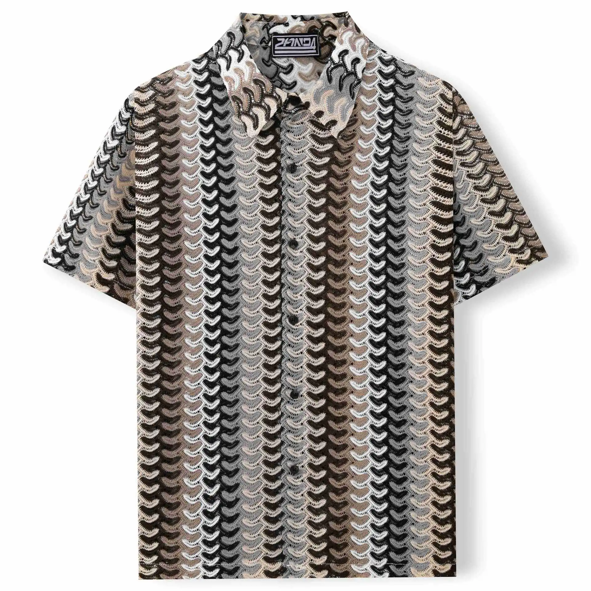 Men's Knitted Shirt Summer New Hollow Breathable Short Sleeved Shirt Streetwear Men Clothing