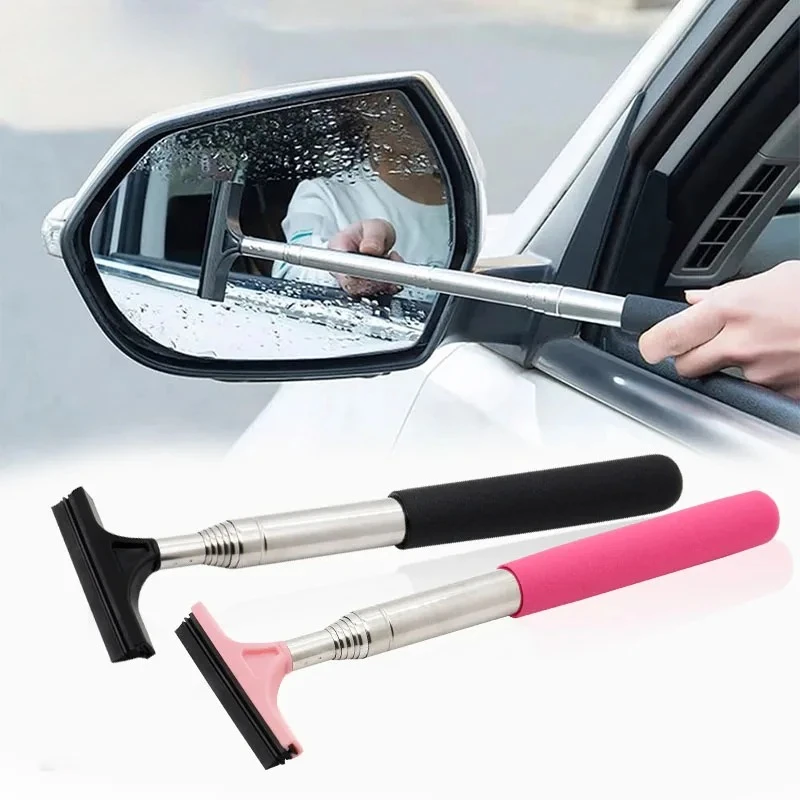 Telescopic Handle Car Window Scraper Rearview Mirror Wiper Cleaner Glass Defog Squeegee Auto Cleaning Accessories ﻿