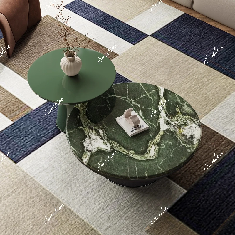 Italian light luxury natural marble coffee table combination living room household small apartment, round coffee table