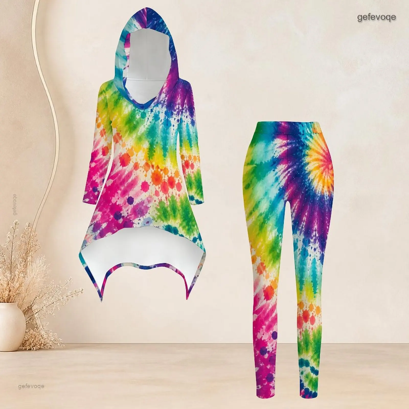Women Women Rainbow Tie Dye Printed Hooded Long Sleeve High Low Top and Fitted Leggings Two Piece Set - Aliexpress Deal