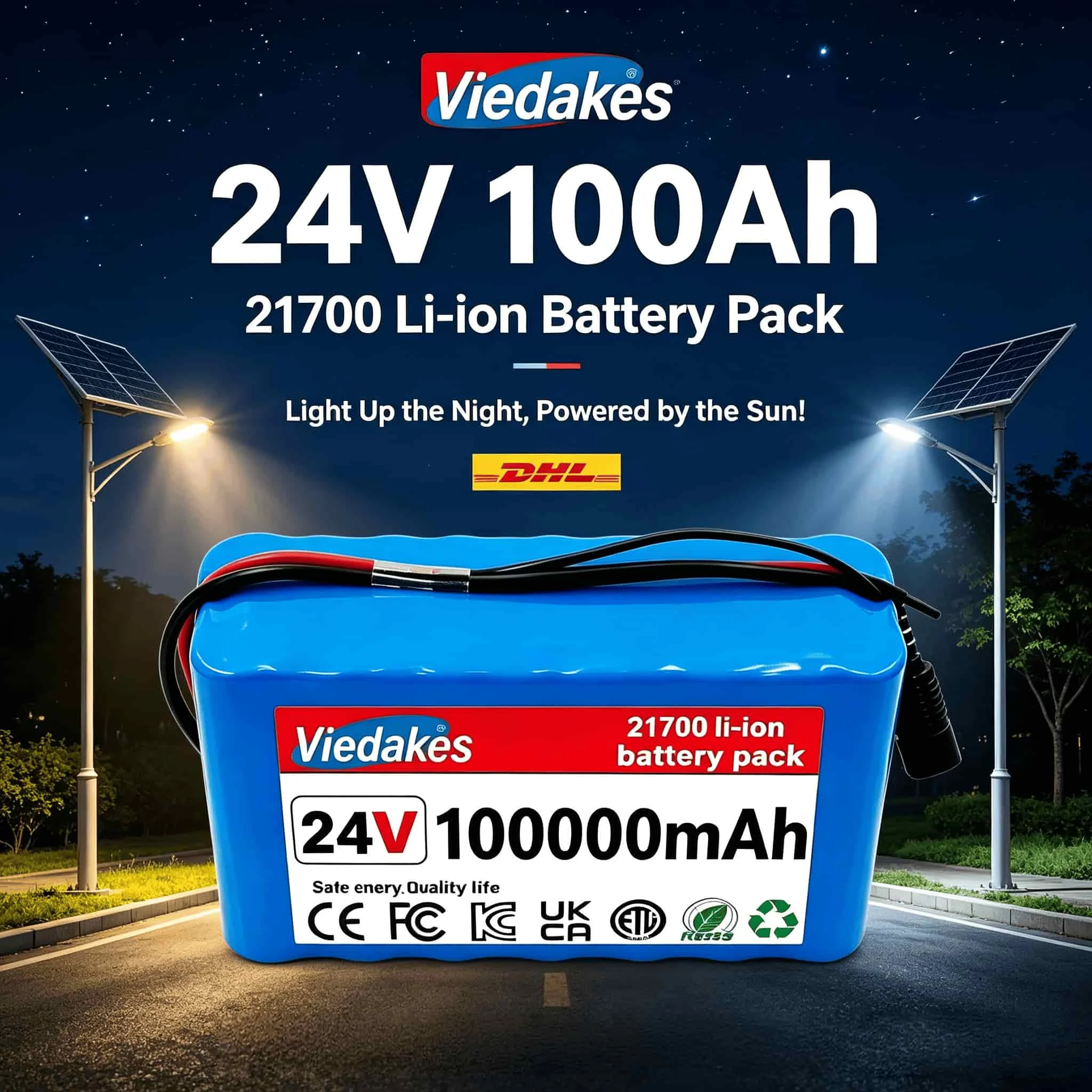 ✨ 24V 80Ah 21700 Lithium Battery with BMS, Free Charger for Electric Scooter & 24V Household Appliances