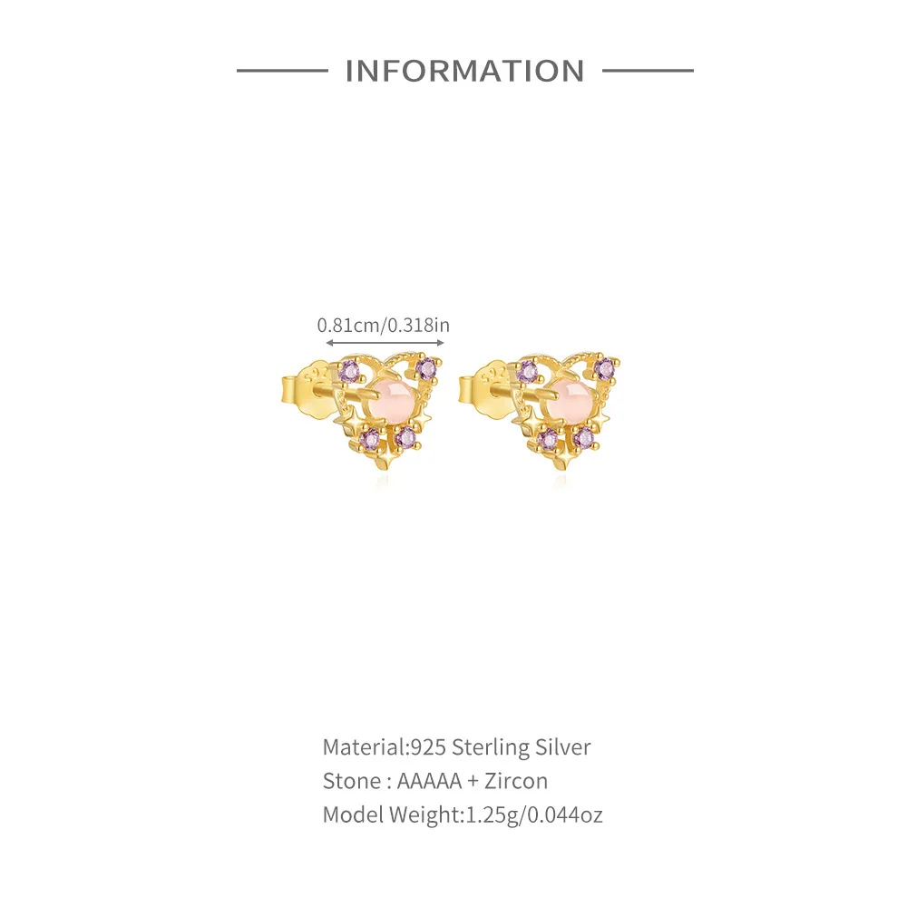 Carline 925 Silver Earrings Fashion Jewelry Girls Opal Cute Colorful Zircon Heart 18K Gold Small Sterilized Stud Earrings