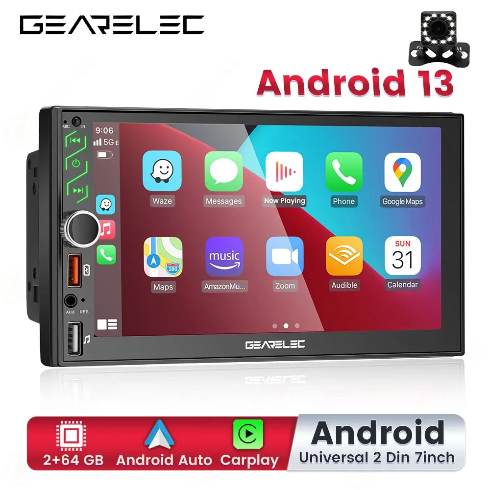 Gearelec Car Radio 2 din Android 13 Auto Carplay GPS WIFI Universal 7