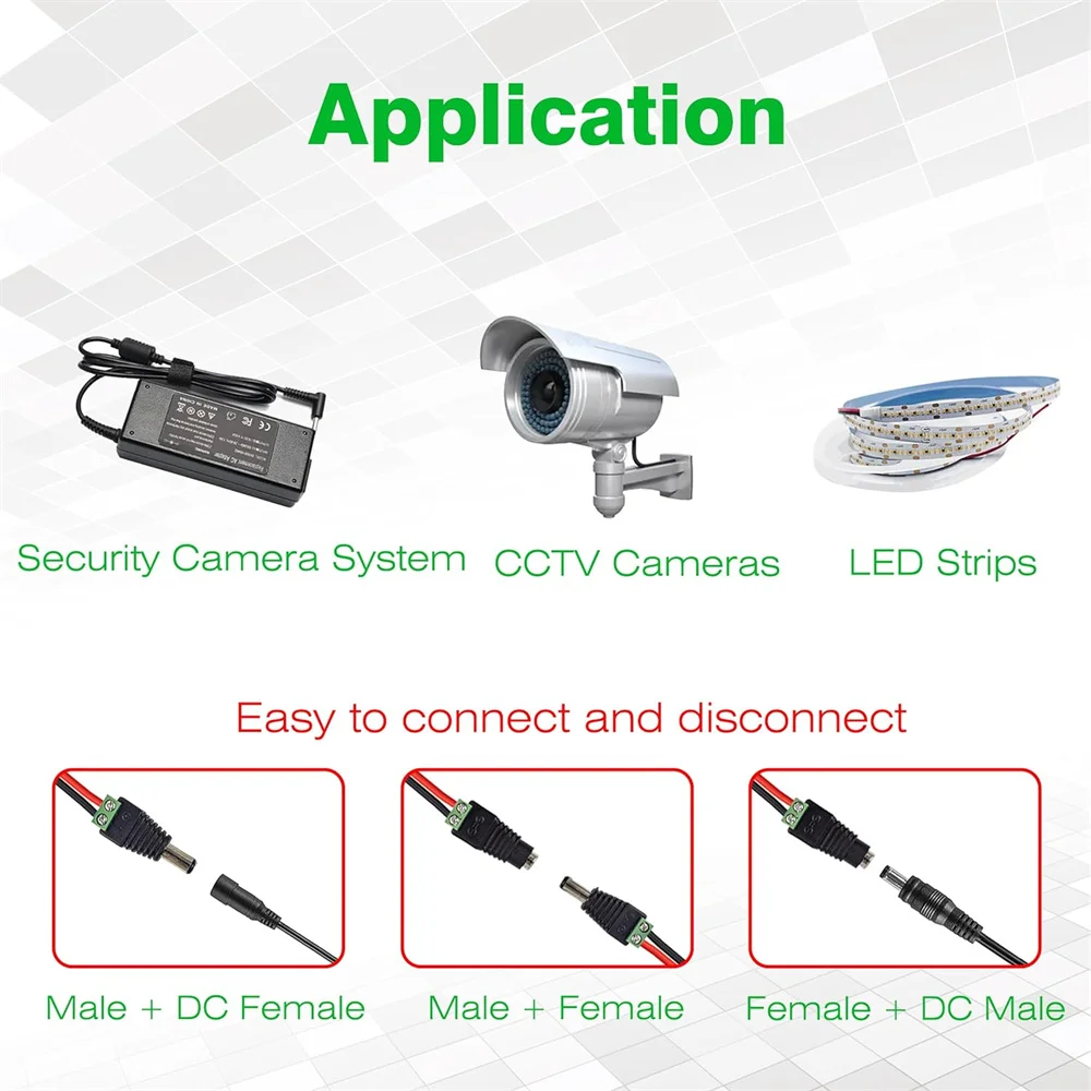 5 Pairs Male and Female Welding-Free DC Plug 5.5*2.1mm Welding-Free DC Female Head Green Terminal Monitoring Power Plug Push-But