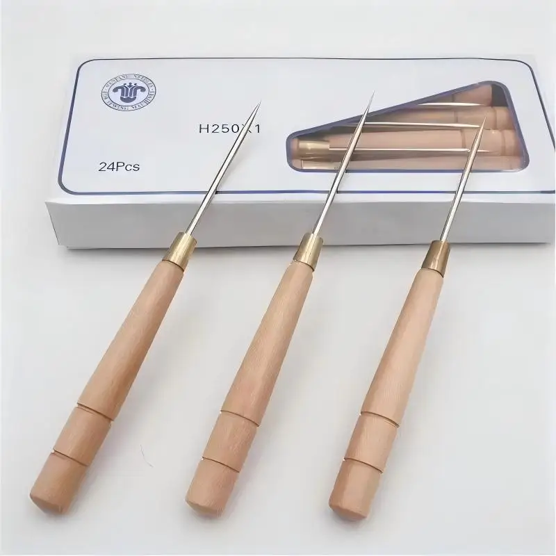 3 PCS Wooden Handle Awl Tool Leather Craft Hole Punch DIY Sewing Handmade Stitcher Leather Craft  Shoe Repair Drillable Tools