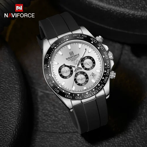 Imagen 1 del producto NAVIFORCE, relojes de negocios de marca de alta gama para hombres, reloj de pulsera de cuarzo clásico de lujo, cronógrafo con fecha, banda de silicona, reloj resistente al agua