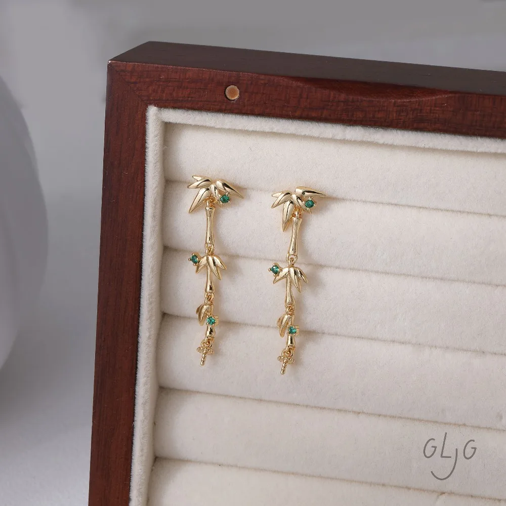 2 قطعة تصميم الخيزران الأذن ترصيع النتائج مجوهرات النحاس صنع Diy بها بنفسك أقراط لوازم 14 كيلو مطلية بالذهب اكسسوارات 37*11 مللي متر