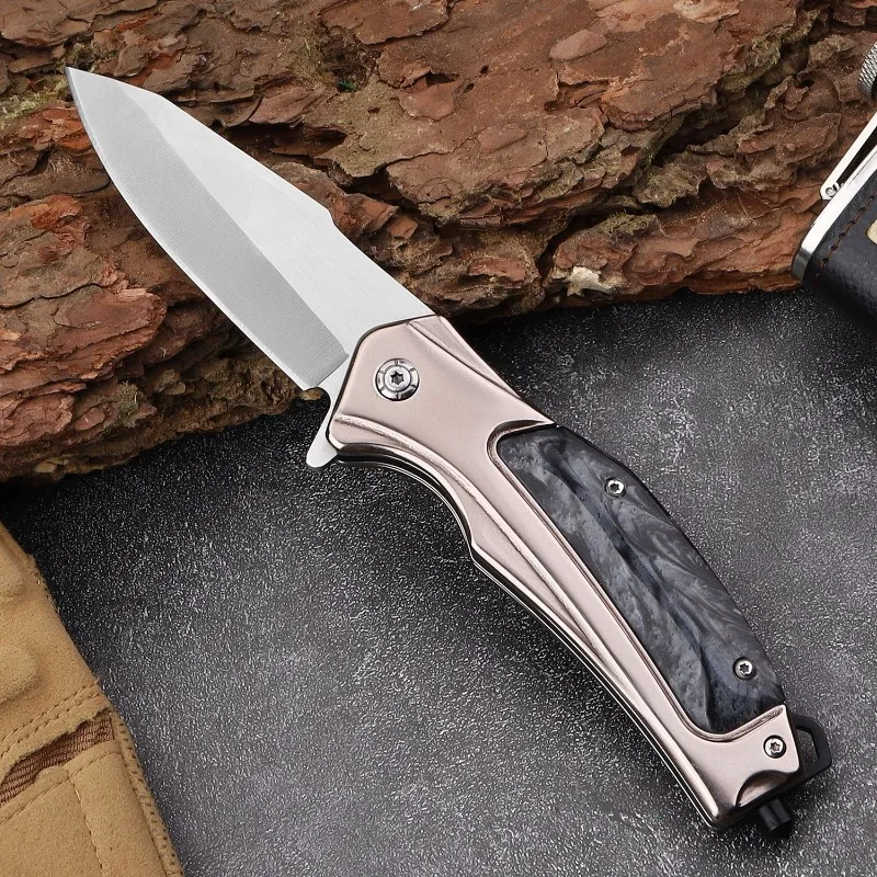 Stainless Steel Outdoor Folding Knife, Car Mounted Escape Knife, Camping Knife, Steel Clad Resin Handle