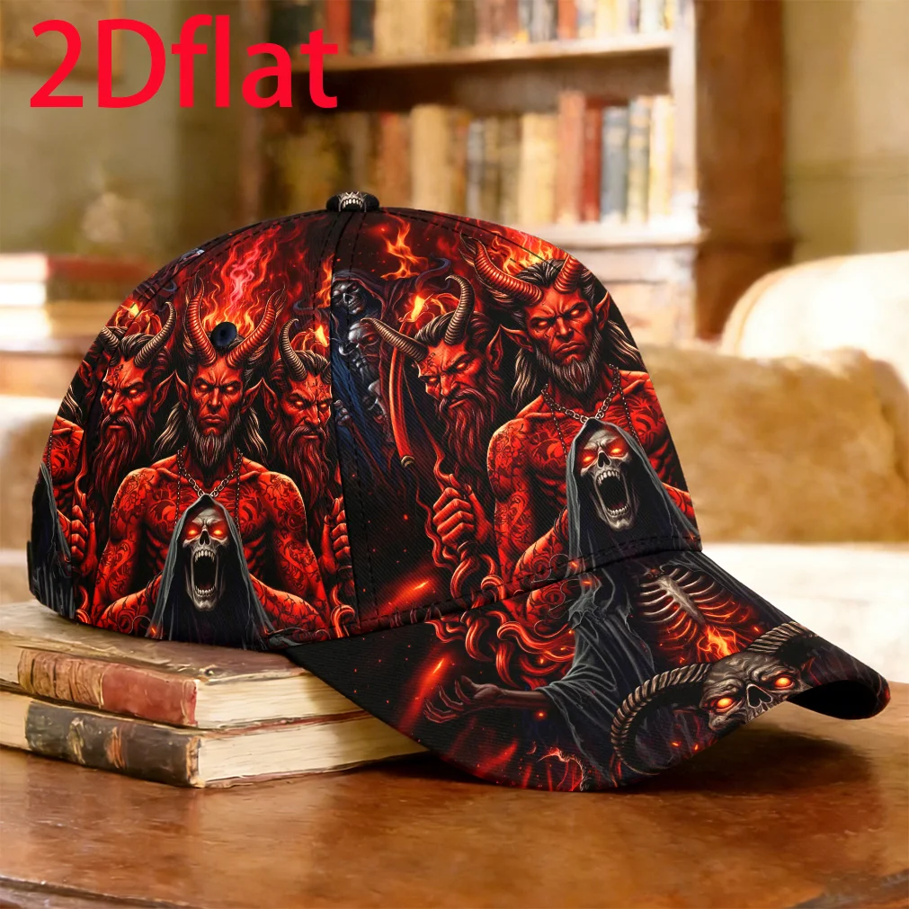 Customization Customization 1pc Retro Gothic Grim Reaper & Demons Baseball Cap - Full Print Fiery Suitable For Jogging, Cycling,