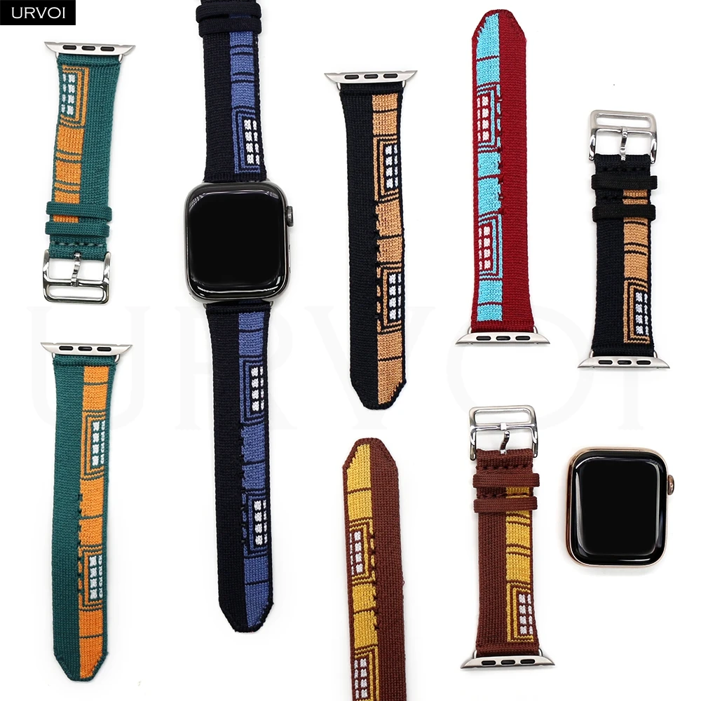 URVOI Faubourg Party Single Tour Band for Apple Watch Series 11 10 9 8 7 SE 3 Bleu Nuit durable jacquard knit strap for iWatch