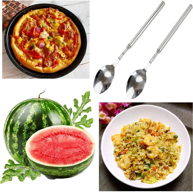ملعقة قابلة للتمديد من الفولاذ المقاوم للصدأ ، ملاعق أدوات مائدة طويلة ، إكسسوارات مطبخ ، أدوات ، أدوات ، عشاء ، فاكهة ، حلوى ، شواء #4