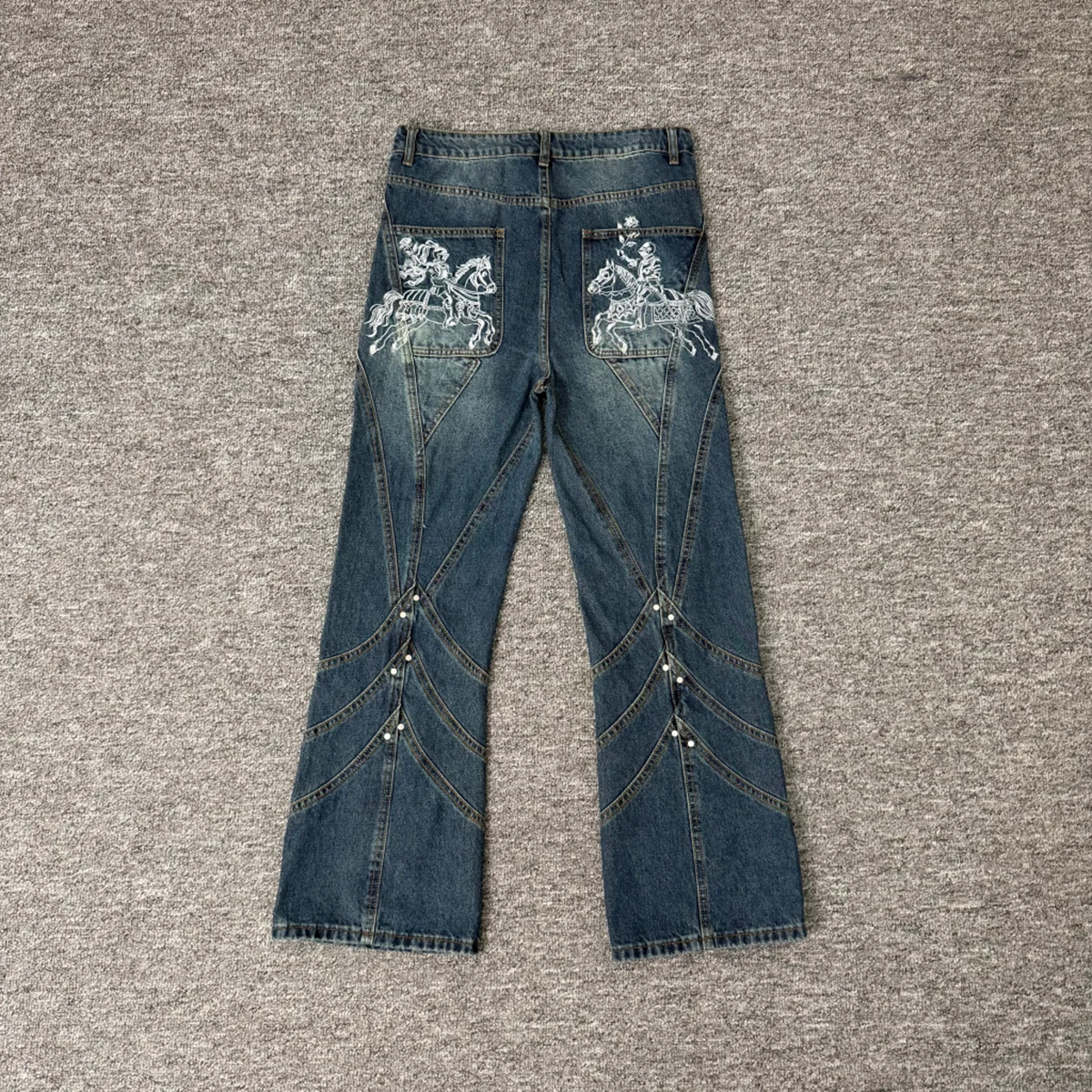 Ride Horse Embroidery Washed Blue Baggy Jeans Pants for Men and Women Straight Casual Loose Denim Trousers Oversized