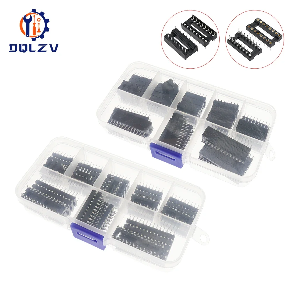 ชุดบัดกรีซ็อกเก็ตวงจรรวมแบบจุ่ม66ชิ้น/ล็อต6/8/14/16/18/20/24/28พินชุดซ็อกเก็ตวงจรรวมแบบจุ่มอิเล็กทรอนิกส์ชุดประกอบแบบ DIY