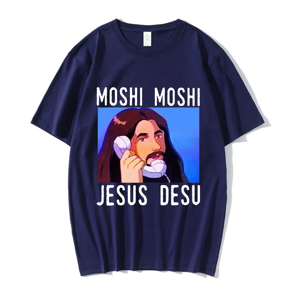 Nicolas Cage Moshi Moshi Jesus Desu T-Shirt Men Funny Meme Picolas Cage Awesome T-shirts Cotton Short Sleeve T Shirt Clothing