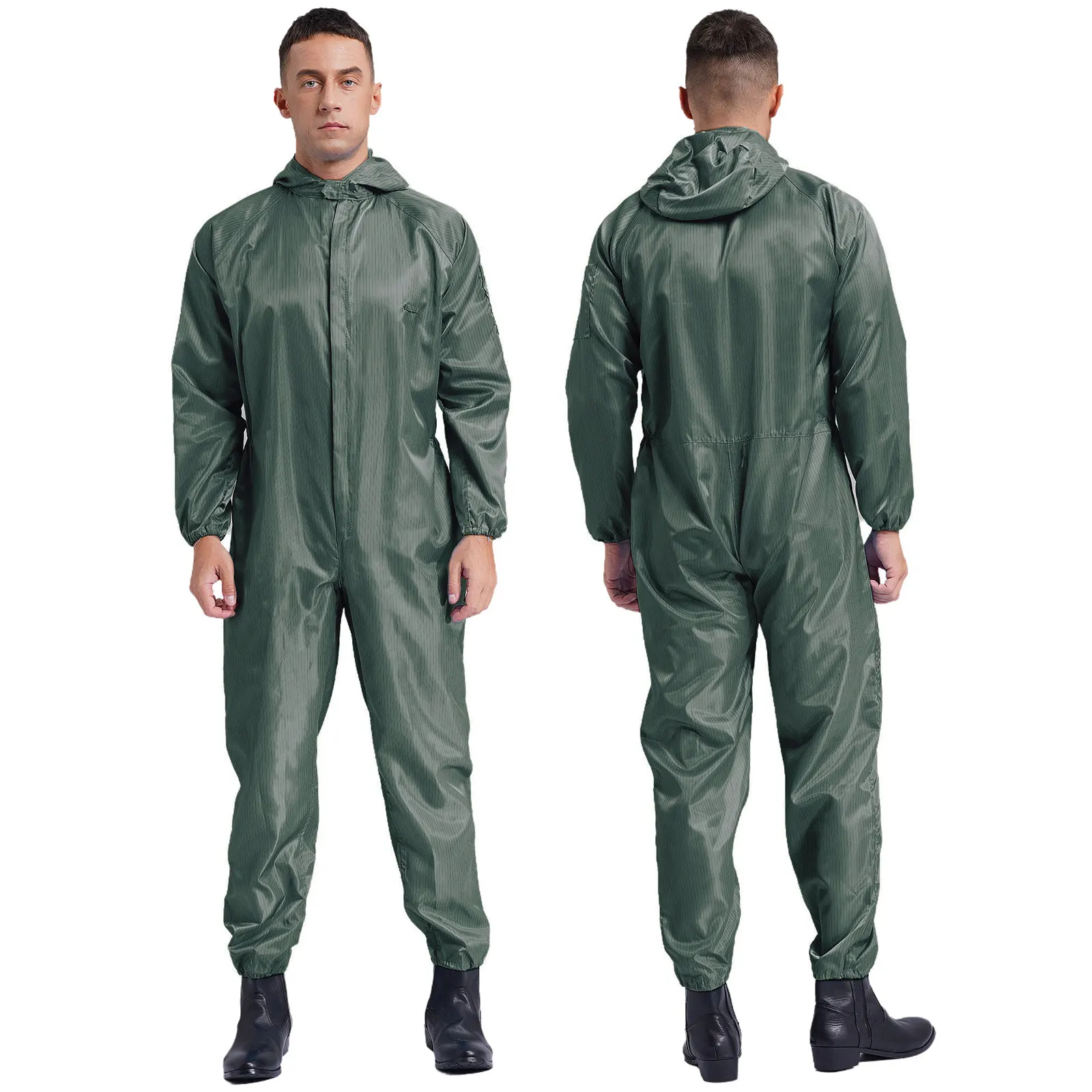 Mens Anti-Static Dustproof Hooded Coverall Zipper Full-body Cover Jumpsuit Overalls Factory Workshop Worker Spray Paint Clothes