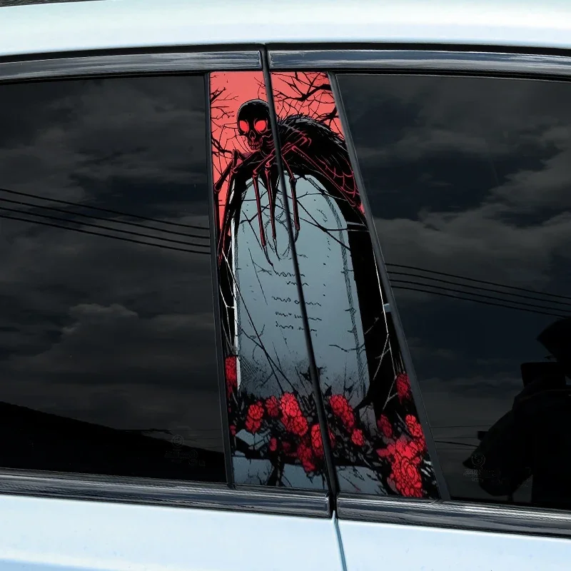 

1/2pcs Halloween Spider PET Car Stickers Auto B Pillar Waterproof Decoration Cover Scratches Car Doors Pillar Sunscreen Decals