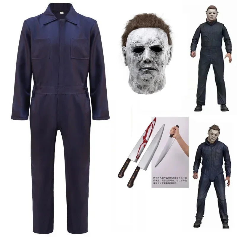 Michael cos myers-男性用のコスプレ衣装,ハロウィーンの衣装,カーニバルパーティー,変装,コート,パンツ,マスク,ファンタジー,男の子用