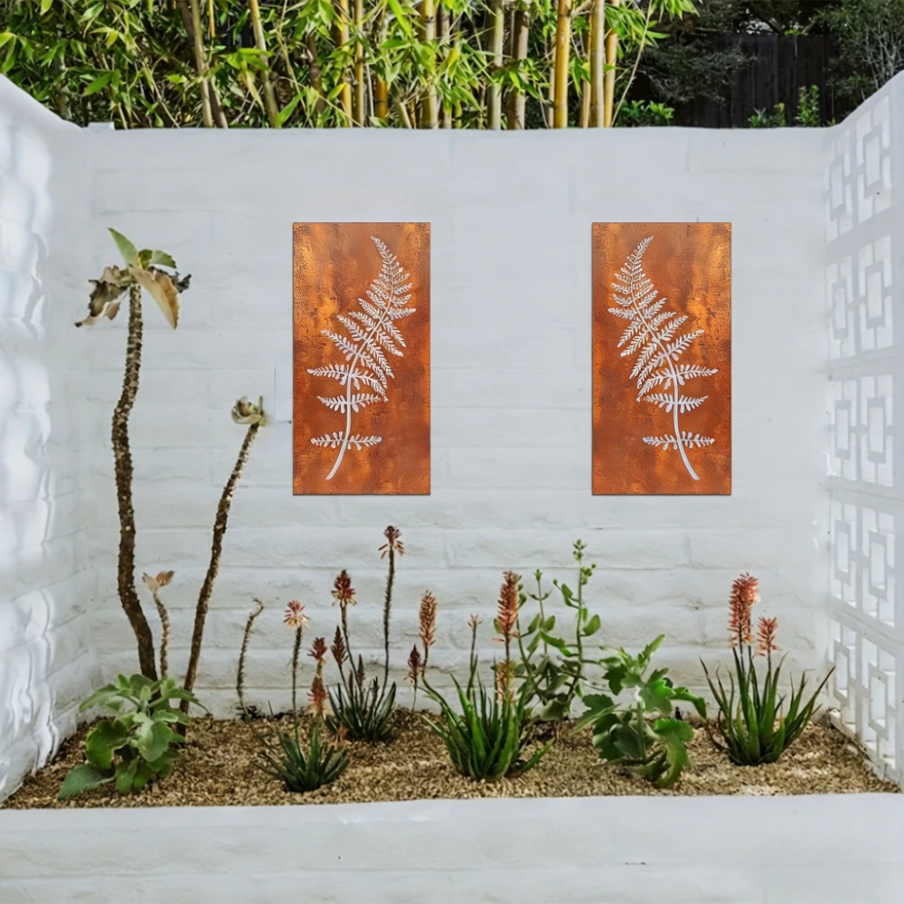 2pcs Fern Metal Wall Panels, Leaf Wall Decor for Garden Privacy Fence Patio