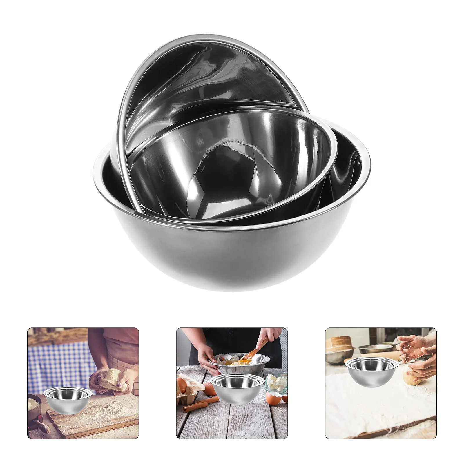 

3pcs Stainless Steel Mixing Bowls Set Baking Cooking Dough Kneading Serving Soup Vintage Metal Bowl Kitchen Supply Decorative