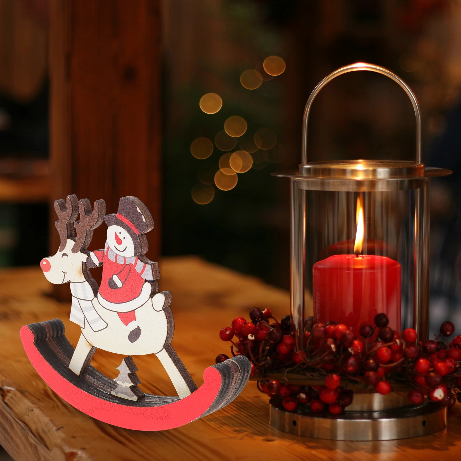 

4pcs Mini Christmas Rocking Horse Desktop Ornament Wooden Decoration Xmas Supplies Home Festive Decor Gift For Friends