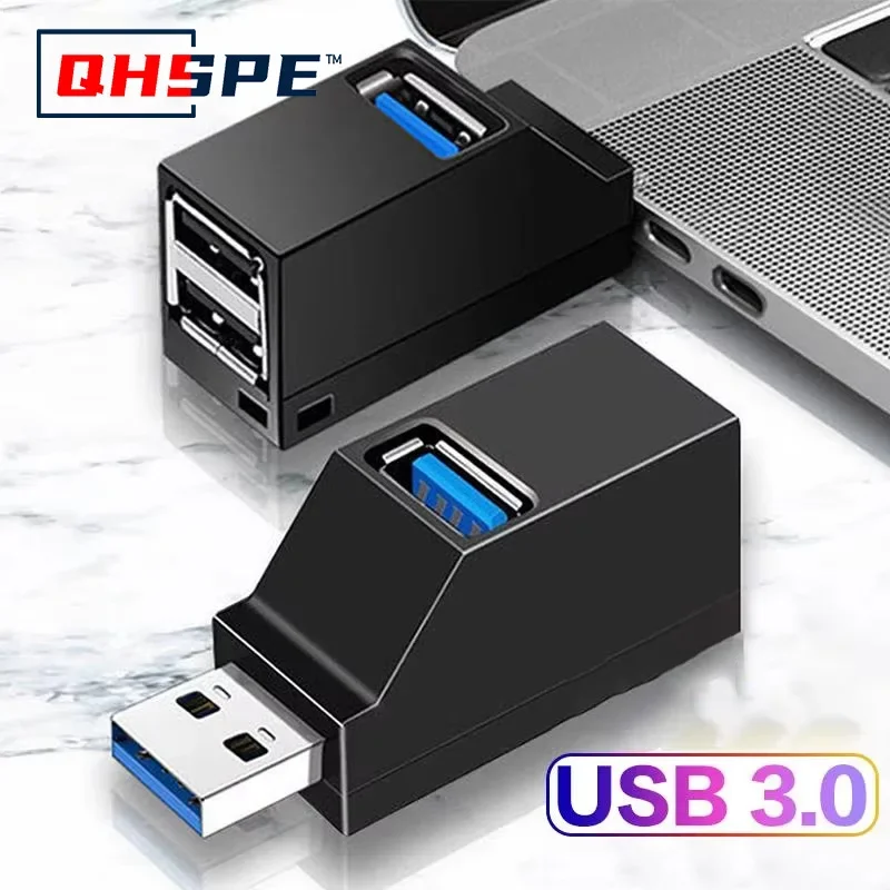 Für PC Laptop, USB 3.0 HUB Adapter Extender für USB 3.0 Kartenleser, Hi-Speed USB 2.0, Mini Splitter Box 1 bis 3 Ports