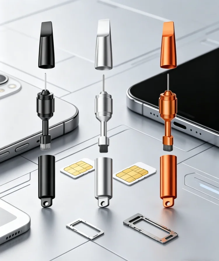Pin Ejetor de Cartão SIM 3 em 1, Chaveiro Portátil, Escova de Limpeza de Fones de Ouvido, Abridor de Embalagens Multifuncional Universal para Reparo de Tecnologia