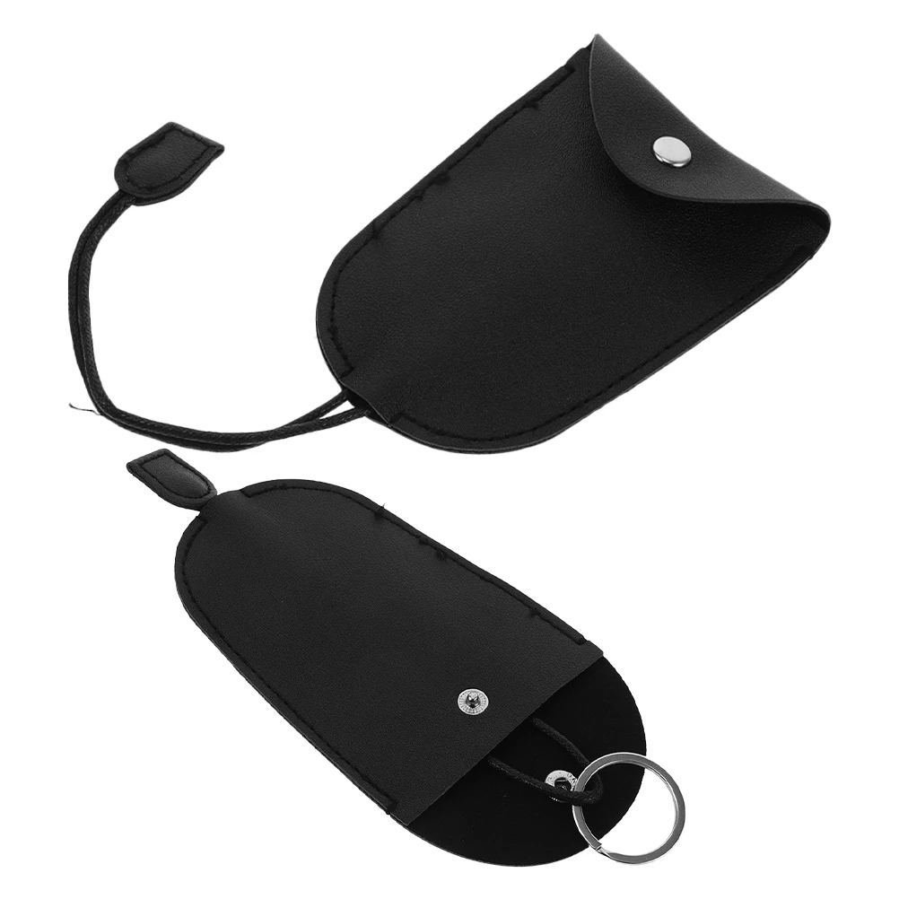 

2Pcs Car Key Case Geometric Design Soft Fake Snap Button Compact Portable Car Key Holder Protection Cover Organizer