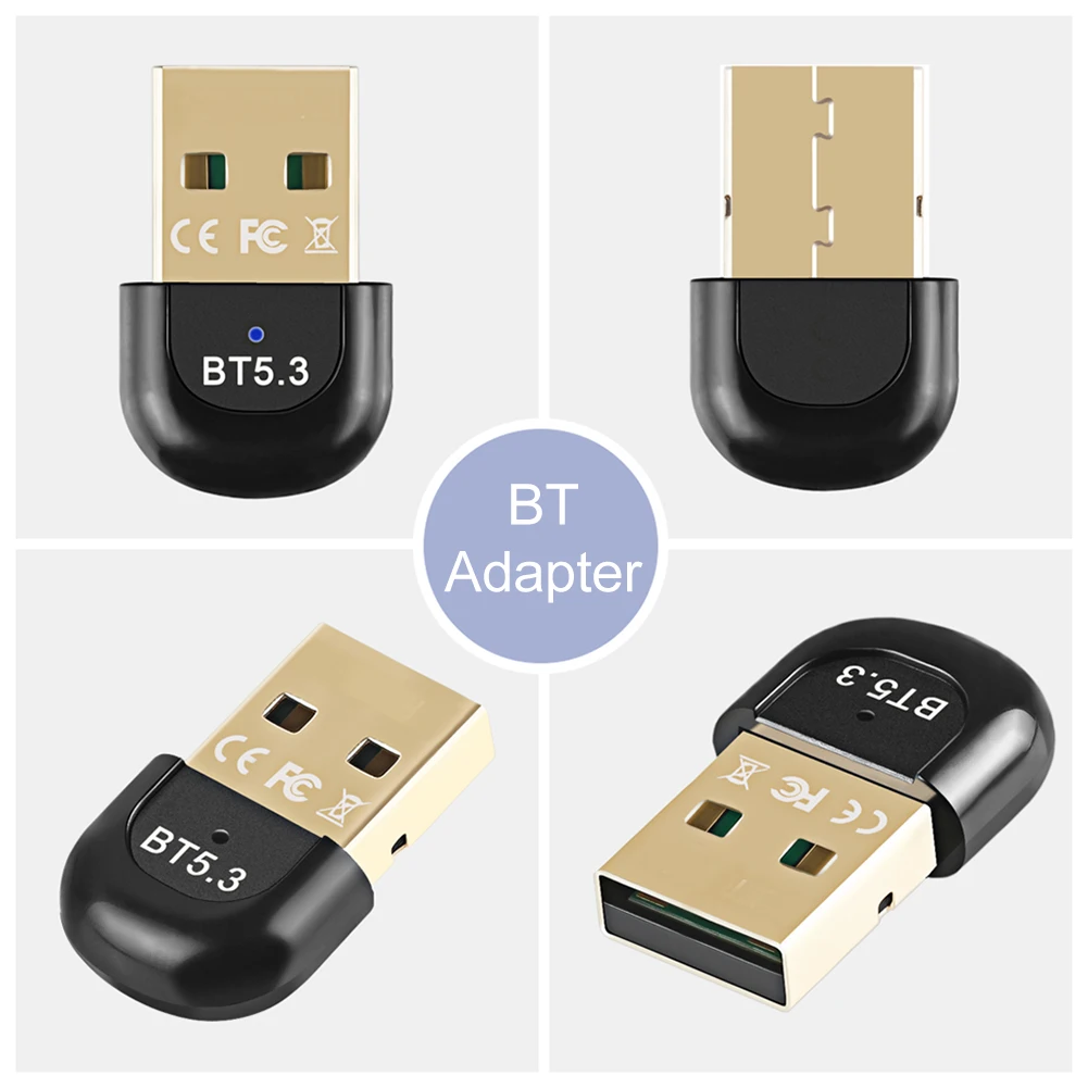 USB بلوتوث 5.3 5.0 محول الكمبيوتر USB الارسال استقبال دونغل محول لاسلكي للوحة المفاتيح ماوس لاسلكية Win11/10/8.1