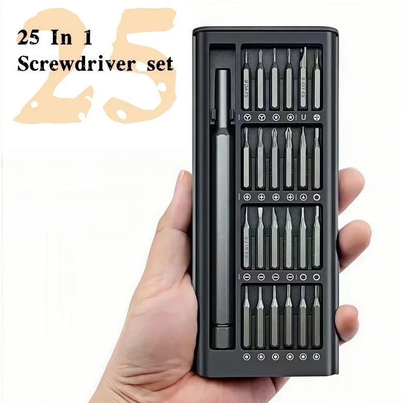 25 in 1 Mini Handle Magnetic Precision Screwdriver Set 24 Batch Heads for Mobile Phone/PC Repair - Portable Repair Tool
