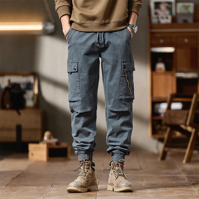 

Мужские брюки-карго, модные брендовые мотоциклетные повседневные брюки, осенне-зимние мужские эластичные узкие прямые брюки с несколькими карманами