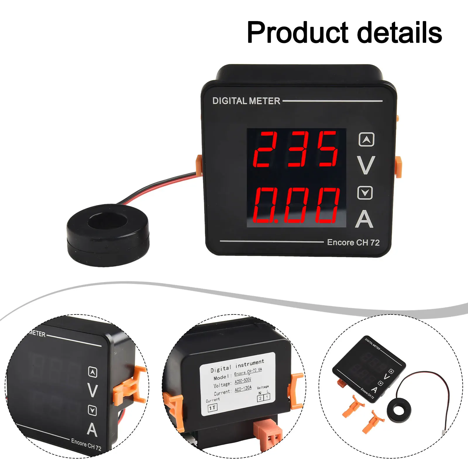 Digital Voltage and Current Meter for AC 50 500V with Dual Display Functionality and Self Sufficient Operation