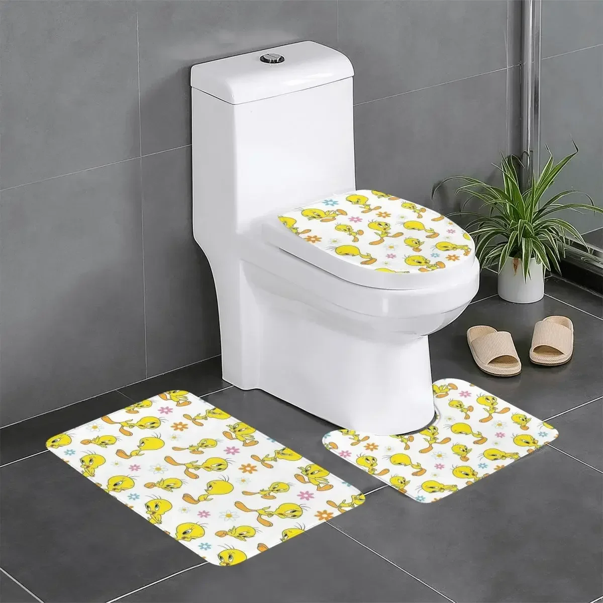 Aangepaste Tweetys Cartoon animatie gele vogel badkamertapijten set 3-delige antislip toiletbadmat sets toiletbrilhoes camping