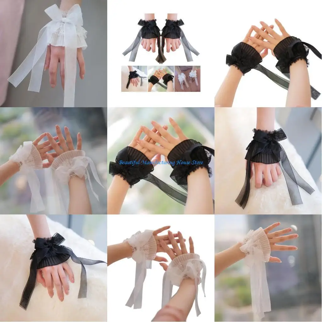 

E56A Стример на запястьях Съемный элегантный кружевной браслет Расклешенный плиссированный браслет