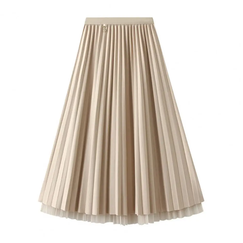 

Women Midi Skirt Elastic High Waist A-Line Skirt Solid Color Double Sided Reversible Design Autumn Winter Skirt