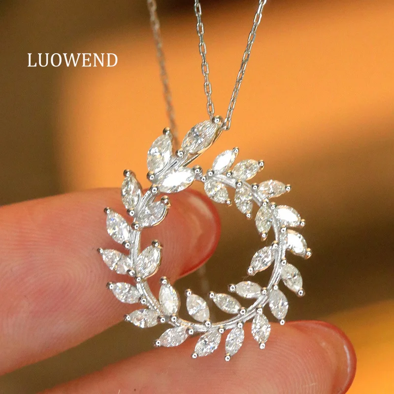 

LUOWEND 100% 18K White Gold Necklace Luxury Design 1.50carat Real Natural Diamond Pendant Necklace for Women High Party Jewelry
